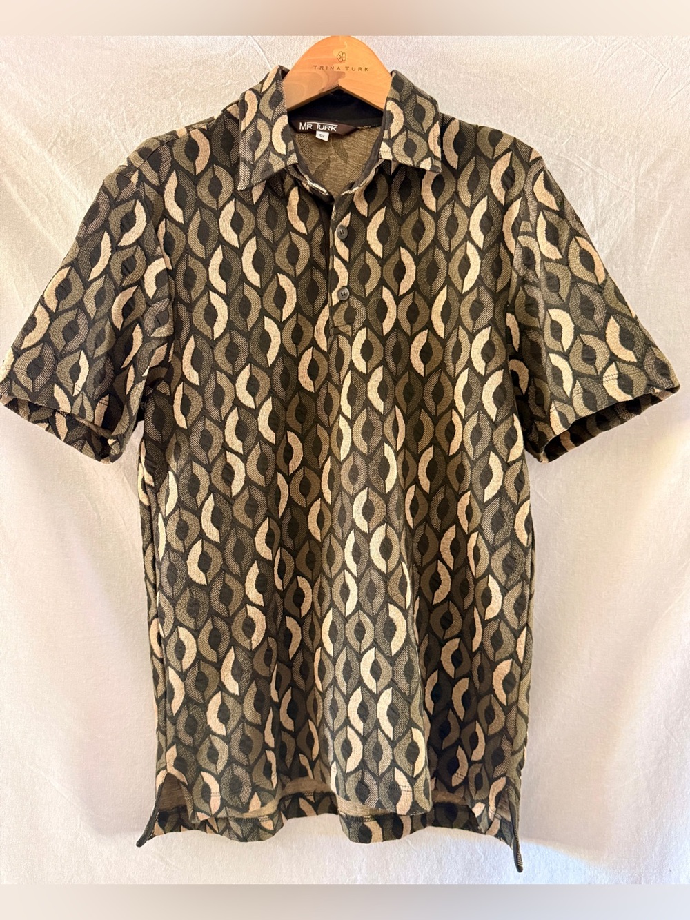 MR TURK Vintage Men's Short-Sleeve Geometric Polo in Black/Cream/Olive Green